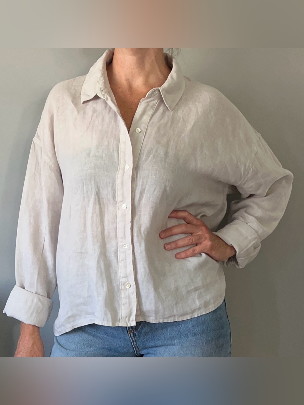 James Perse cropped oversized linen button up shirt M
